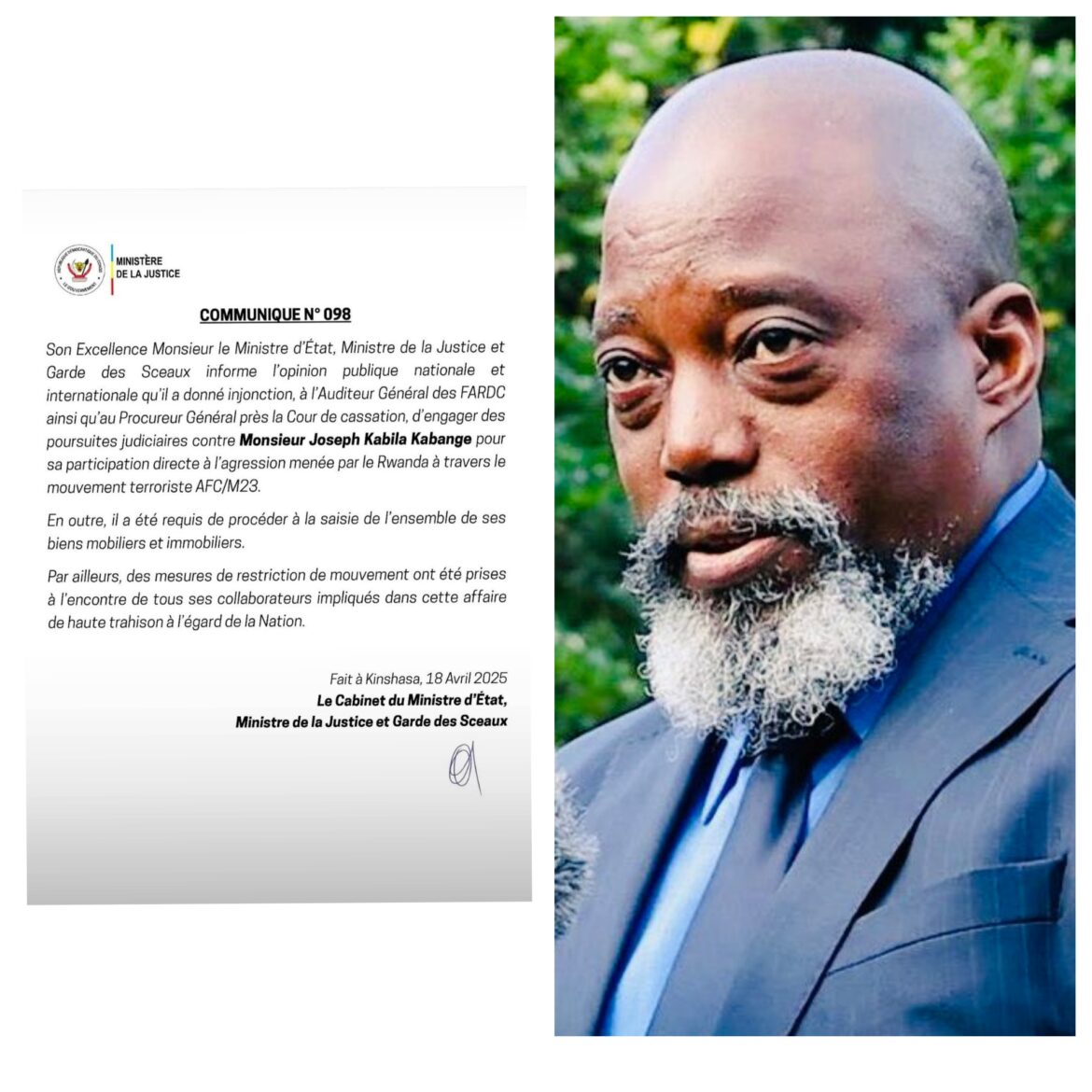 🔴 URGENT / RDC : Poursuites judiciaires contre Joseph KABILA et le PPRD/FCC pour « haute trahison » – Saisie des biens et restrictions de mouvement ordonnées